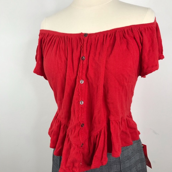 FREE PEOPLE Red Off the Shoulder Flowy Top - Picture 4 of 7